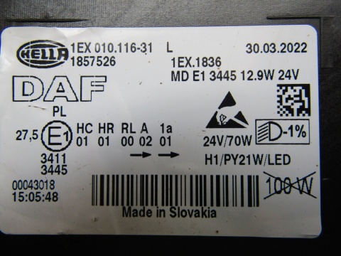 LAMPA PRZÓD DAF XF 106 Euro 6 HELLA LH LEWA 1EX01011631 13-