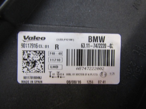 LAMPA PRZÓD BMW X1 F48 LED 15-19 RH PRAWA 7472220