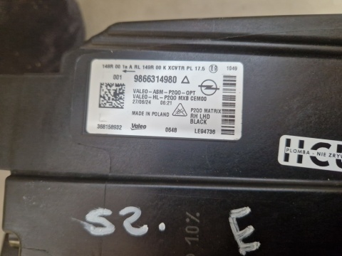 LAMPA PRZÓD OPEL MOKKA B MOKKA-E II 2 LUX MATRIX 20- RH PRAWA 9866314980