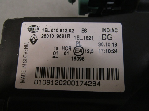 LAMPA PRZÓD RENAULT ZOE ZWYKŁA SOCZEWKA 12-19 RH PRAWA 260109891R