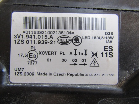 LAMPA PRZÓD SKODA SUPERB 3 III 3V1 KSENON SKRĘTNY 15-19 LH 3V1941015A