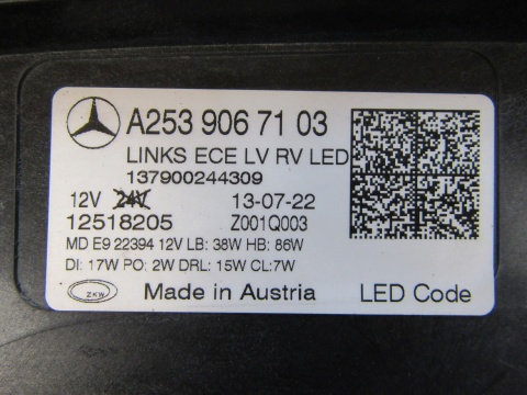 LAMPA MERCEDES GLC LIFT 253 FULL LED MULTIBEAM LH LEWA 19-22 A2539067103