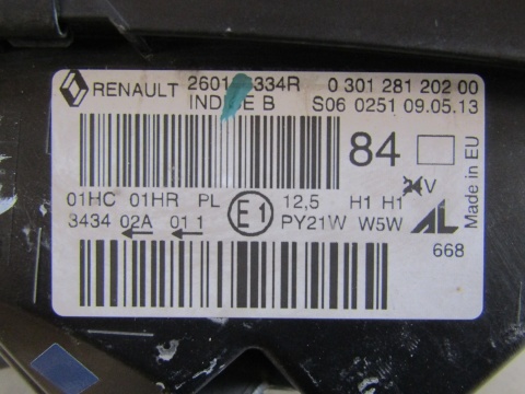 LAMPA PRZÓD RENAULT CAPTUR I 1 ZWYKŁA SOCZEWKA RH 13-17 260106334R