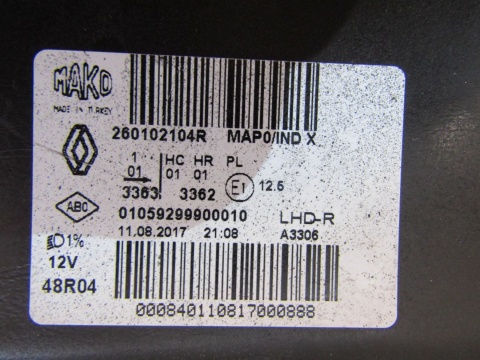 LAMPA PRZÓD RENAULT CLIO IV 4 ZWYKŁA 12-16 RH PRAWA 260102104R