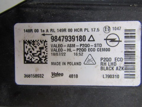 LAMPA PRZÓD OPEL MOKKA B II 2 LED 20- RH PRAWA 9847939180