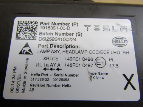 LAMPA PRZÓD TESLA MODEL Y JUNIPER FULL LED RH PRAWA 1918351-00-D 25-