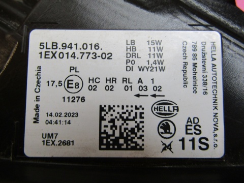 LAMPA PRZÓD SKODA ENYAQ LED 20- RH PRAWA 5LB941016