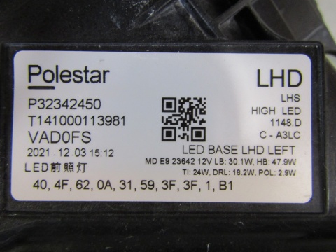 LAMPA PRZÓD POLESTAR II 2 FULL LED BASE 20- LH LEWA P32342450