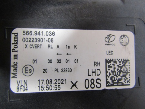 LAMPA PRZÓD SKODA KODIAQ I LIFT FULL LED 21- RH PRAWA 566941036