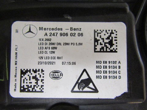 LAMPA PRZÓD MERCEDES GLB 247 FULL LED MULTIBEAM RH PRAWA 19-23 A2479060206