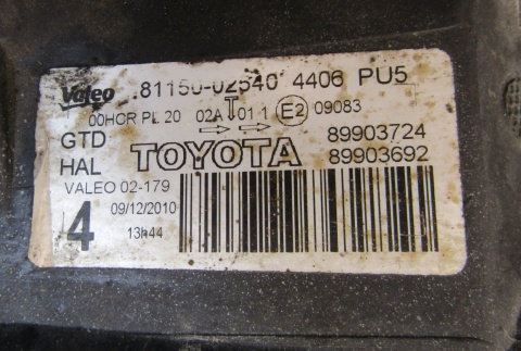 LAMPA PRZÓD TOYOTA AURIS I LIFT ZWYKŁA SOCZEWKALH LEWA 09-12 81150-02540