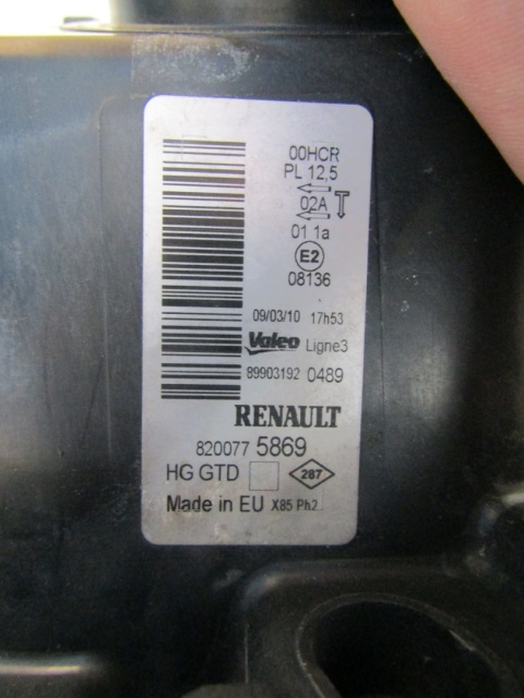 LAMPA PRZÓD RENAULT CLIO III LIFT LH LEWA ZWYKŁA SOCZEWKA 09-12 8200775869