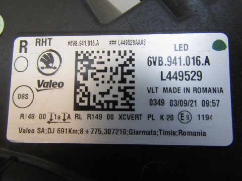 LAMPA PRZÓD SKODA FABIA IV 4 FULL LED RH PRAWA 21- 6VB941016A
