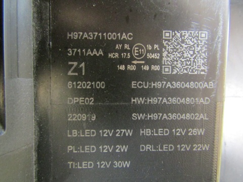 LAMPA PRZÓD VOYAH FREE FULL LED LH LEWA H97A3711001AC 3711AAA 21-