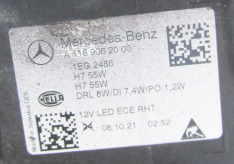 LAMPA PRZÓD MERCEDES CLA W118 ZWYKŁA RH 19-23 A1189062000