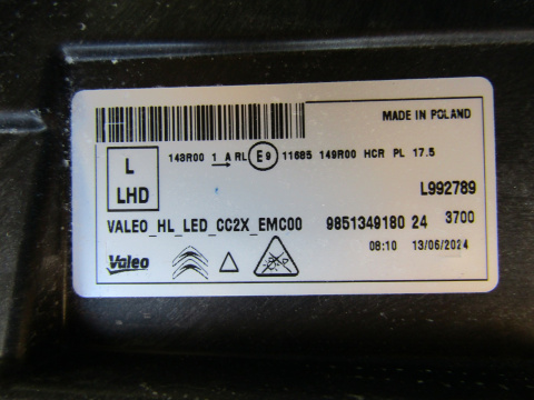 LAMPA PRZÓD CITROEN E-C3 C3 C3 AIRCROSS IV 4 LED 24- LH 9851349180