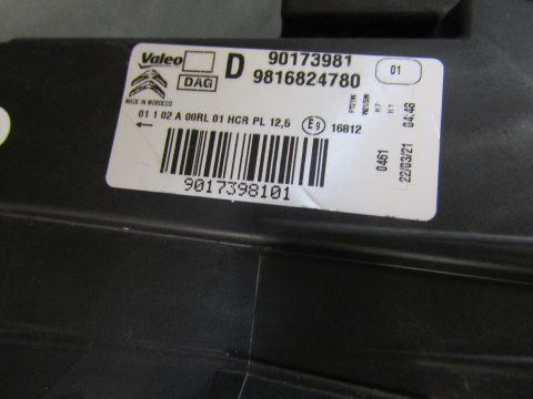 LAMPA PRZÓD CITROEN BERLINGO 4 IV ZWYKŁA 18- RH 9816824780