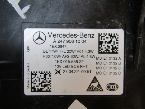 LAMPA PRZÓD MERCEDES B KLASA W247 LED LIFT PERFORMANCE RH 22- A2479061004