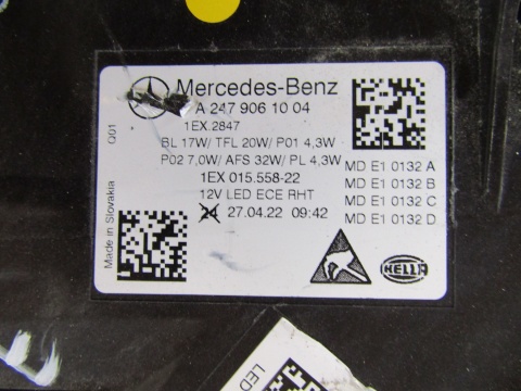LAMPA PRZÓD MERCEDES B KLASA W247 LED LIFT PERFORMANCE RH 22- A2479061004